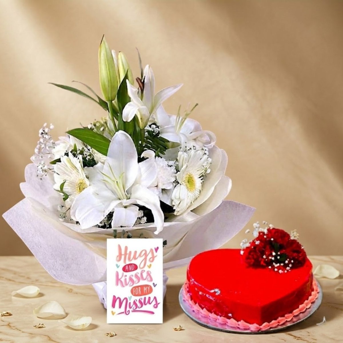 Elegant Gift Combo for Wife with Cake & Flowers - Flowers to Nepal - FTN