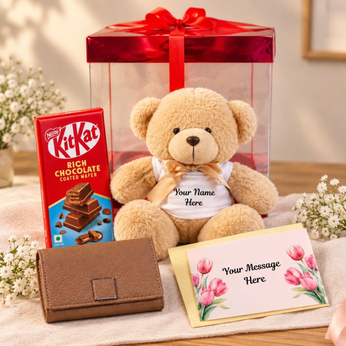 Elegant Gift Hamper with Teddy, Chocolate, Wallet & Card - Flowers to Nepal - FTN