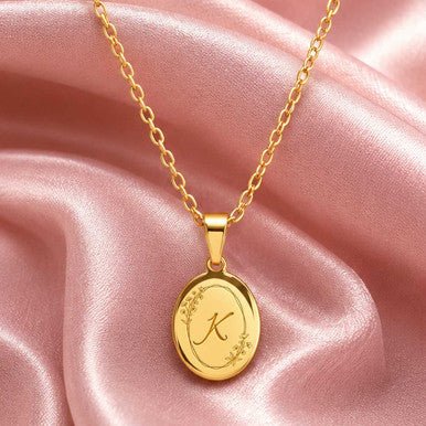 Elegant Gold Floral Pendant Necklace with Initial Engraving - Flowers to Nepal - FTN