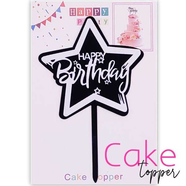 Elegant Happy Birthday Cake Topper with Star Design - Flowers to Nepal - FTN