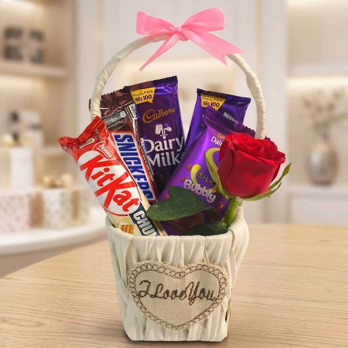 Elegant “I Love You” Chocolate Basket - Flowers to Nepal - FTN