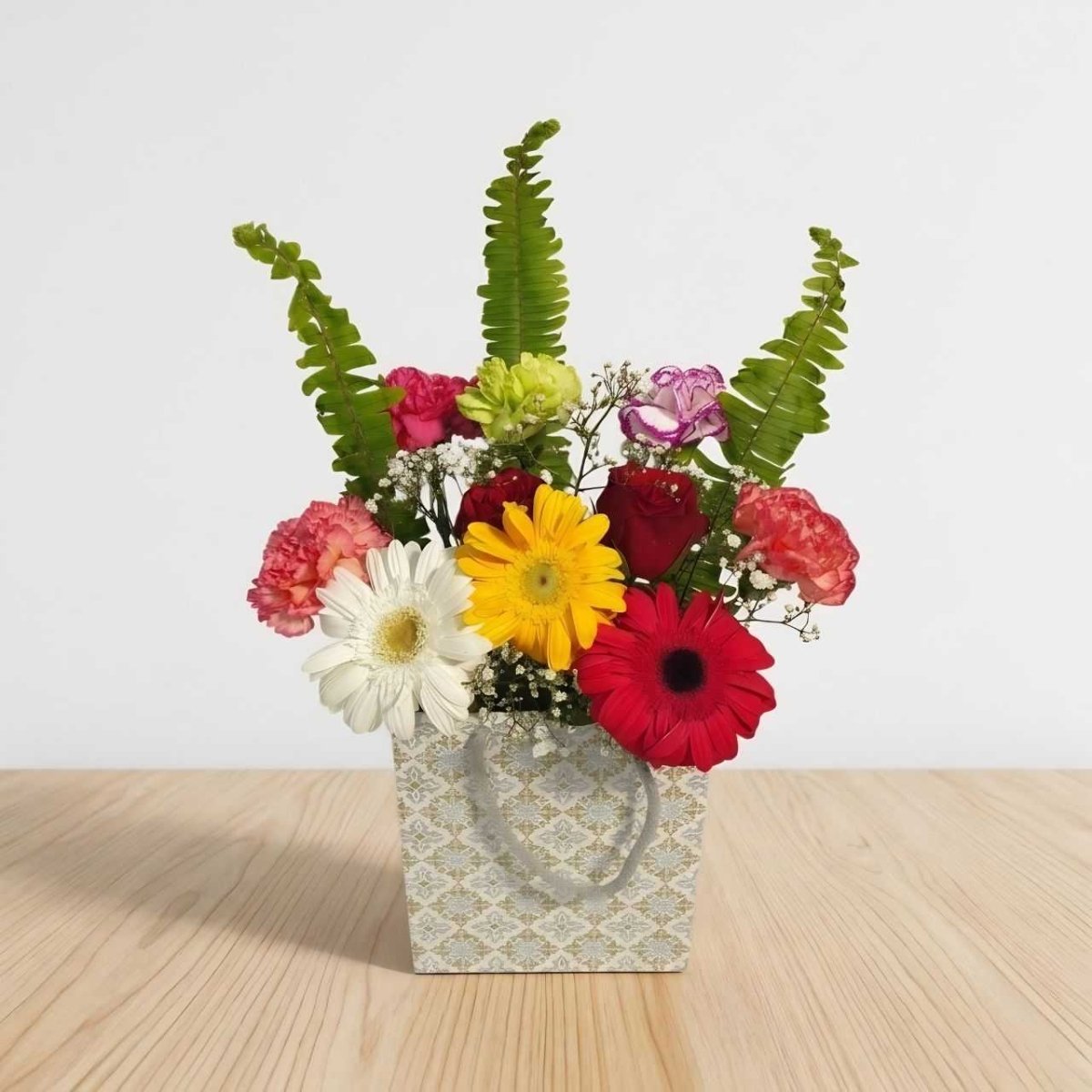 Elegant Mixed Flowers Gift Bag Arrangement - Flowers to Nepal - FTN