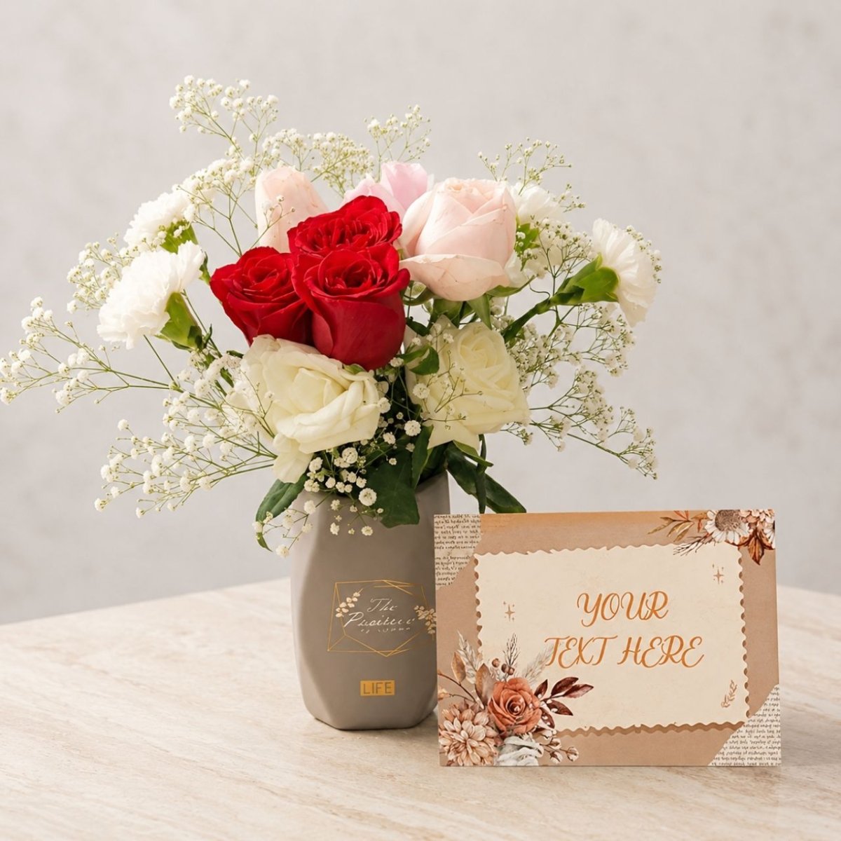 Elegant Mixed Rose Vase with Custom Card - Flowers to Nepal - FTN