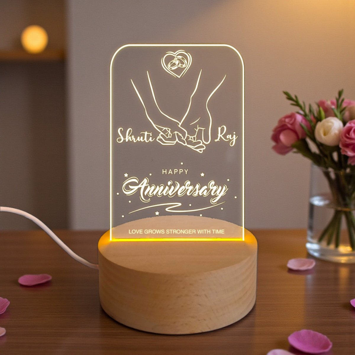 Elegant Personalized Anniversary Acrylic Lamp for Couples - Flowers to Nepal - FTN