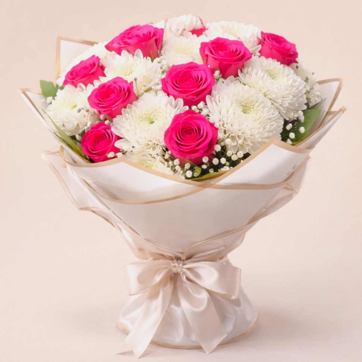 Elegant Pink Rose & Godawari Mix Bouquet - Flowers to Nepal - FTN