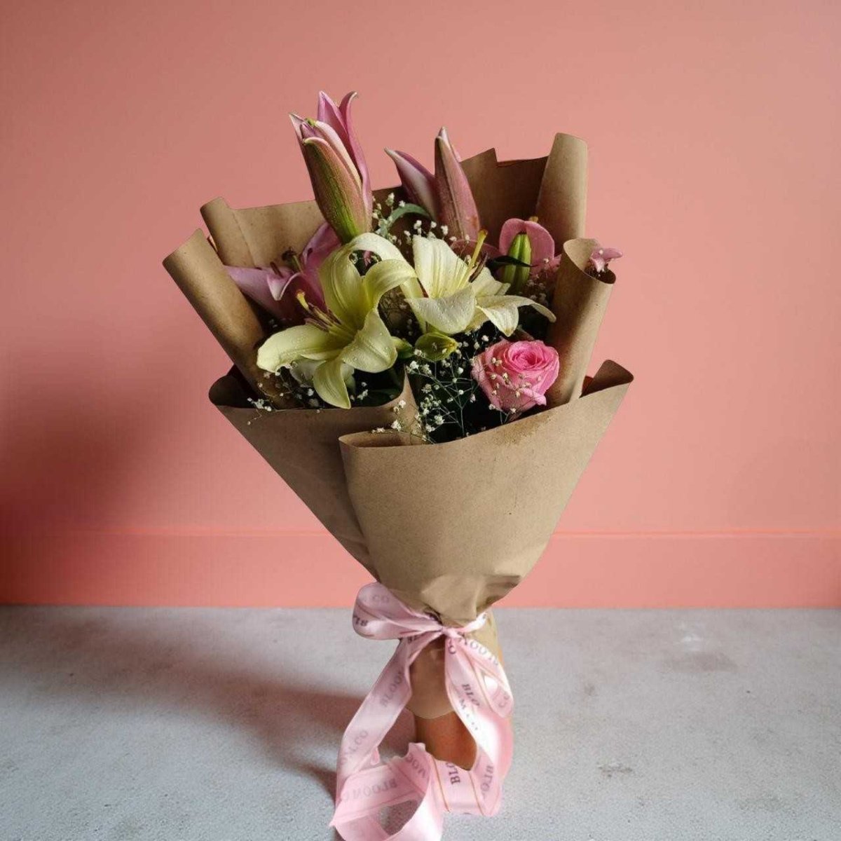 Elegant Pink & White Lily and Rose Arrangement - Flowers to Nepal - FTN