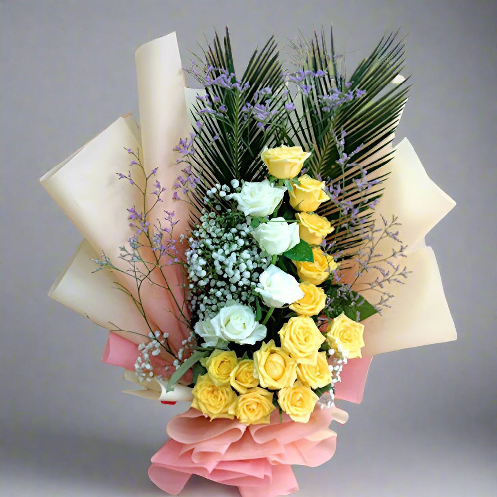 Elegant Rose Bouquet with Gypsy and Limonium Filler - Flowers to Nepal - FTN