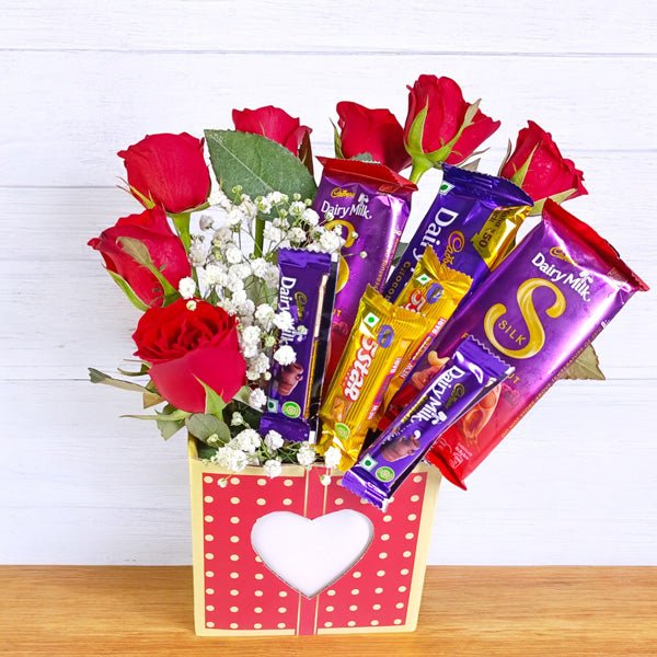 Elegant Rose & Chocolate Gift Bouquet - Flowers to Nepal - FTN