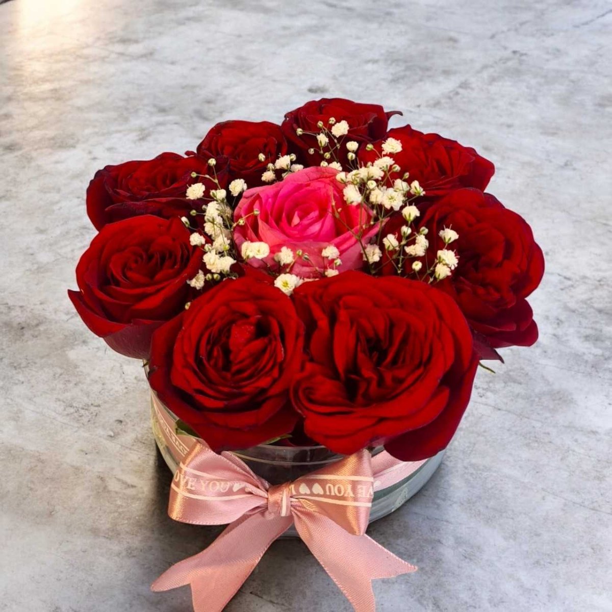Elegant Roses in a Transparent Floral Box - Flowers to Nepal - FTN