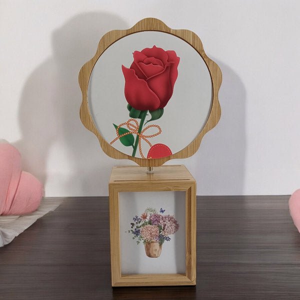 Elegant Rotating Floral Frame with LED Base Lamp - Flowers to Nepal - FTN