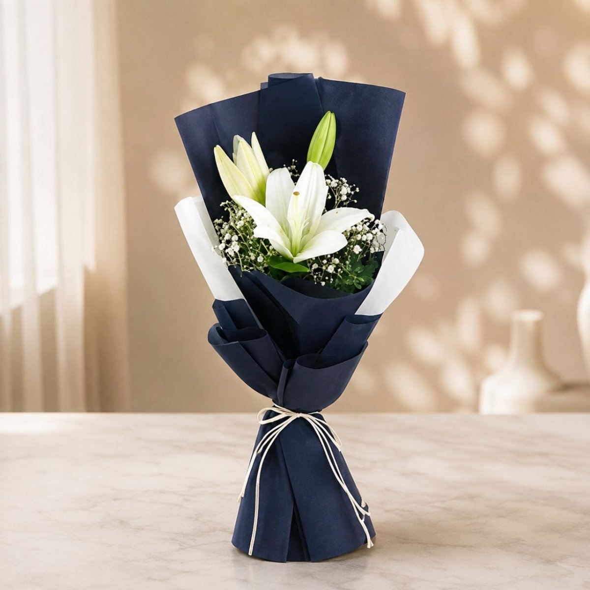 Elegant Single White Lily in Bouquet - Flowers to Nepal - FTN