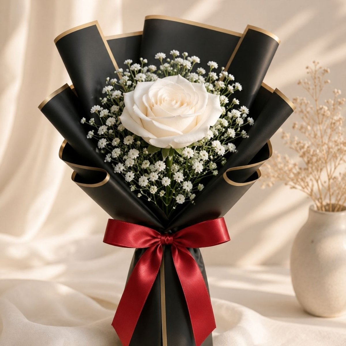 Elegant Single White Rose Bouquet - Flowers to Nepal - FTN