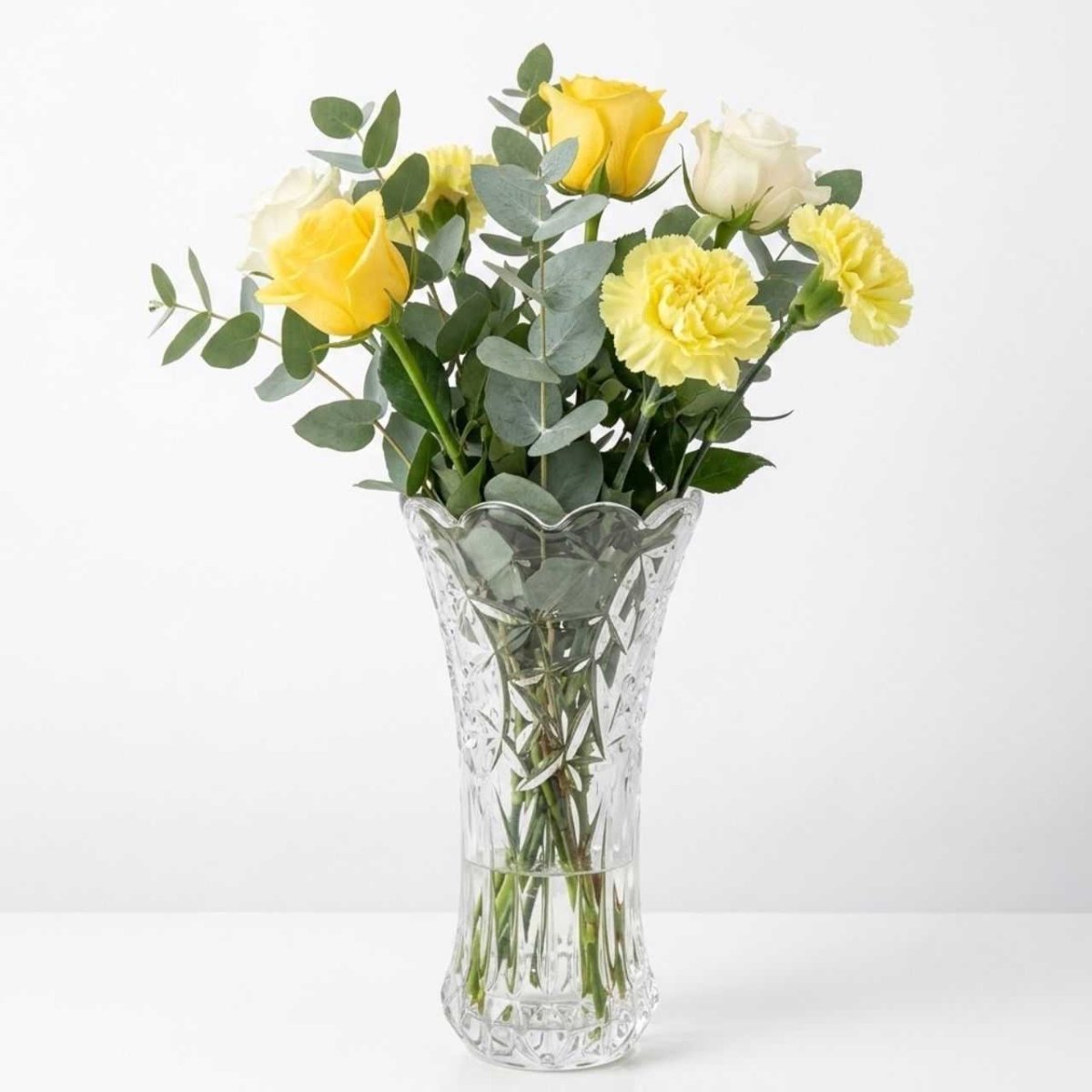 Elegant Yellow & White Floral Vase Arrangement - Flowers to Nepal - FTN