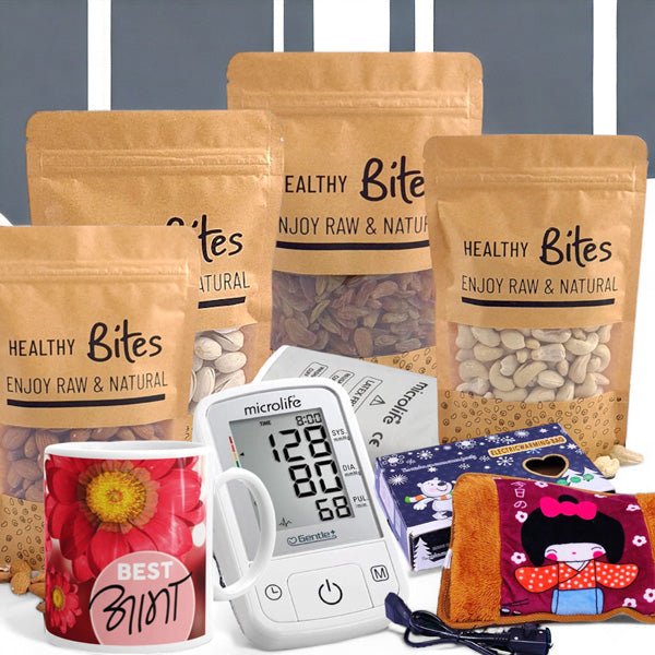 Elevate Mom's Day: Wellness Set with Dry Nuts, Hot Bag, Mug and BP Monitor Combo - Flowers to Nepal - FTN