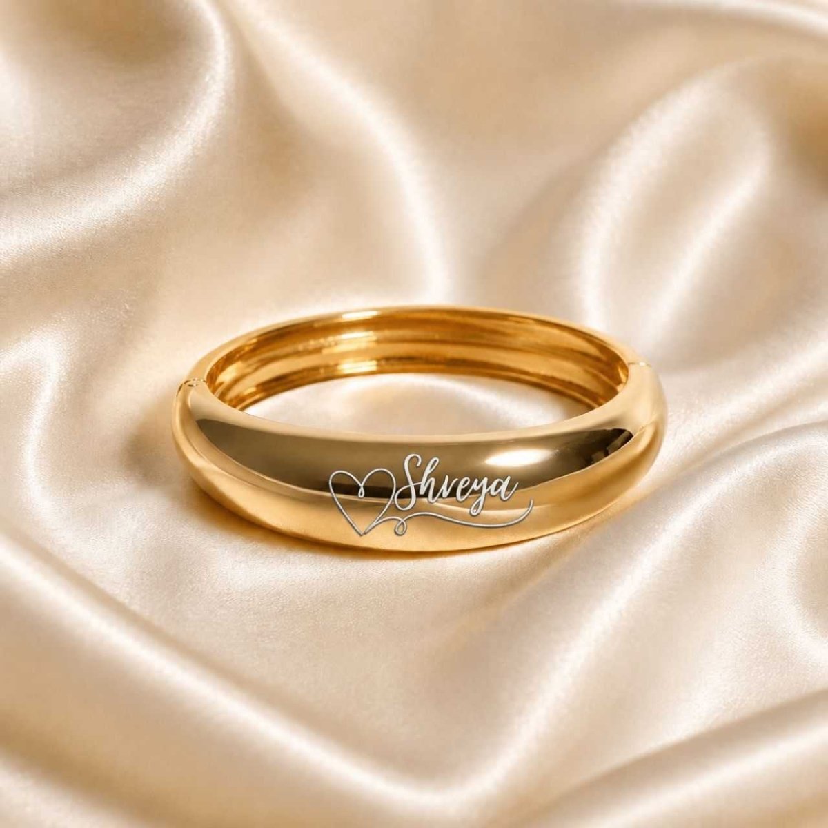 Engraved Heart Dome Bangle with Name - Flowers to Nepal - FTN