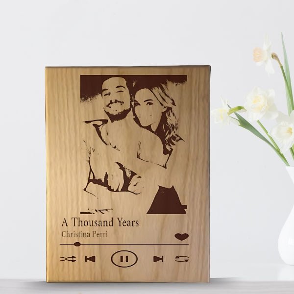 Engraved Music Design Wooden Couple Plaque - Flowers to Nepal - FTN