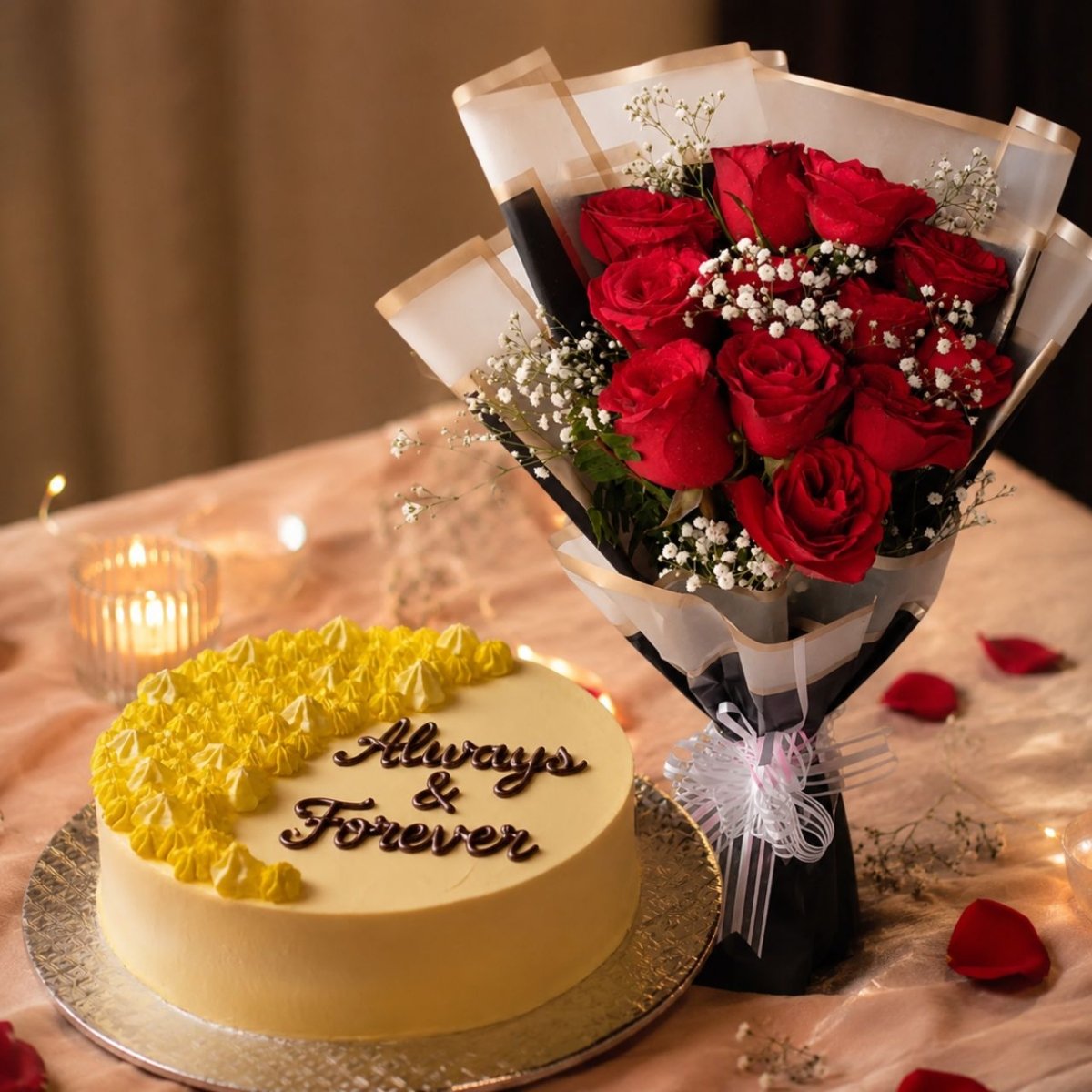 Eternal Love Rose & Cake Gift - Flowers to Nepal - FTN