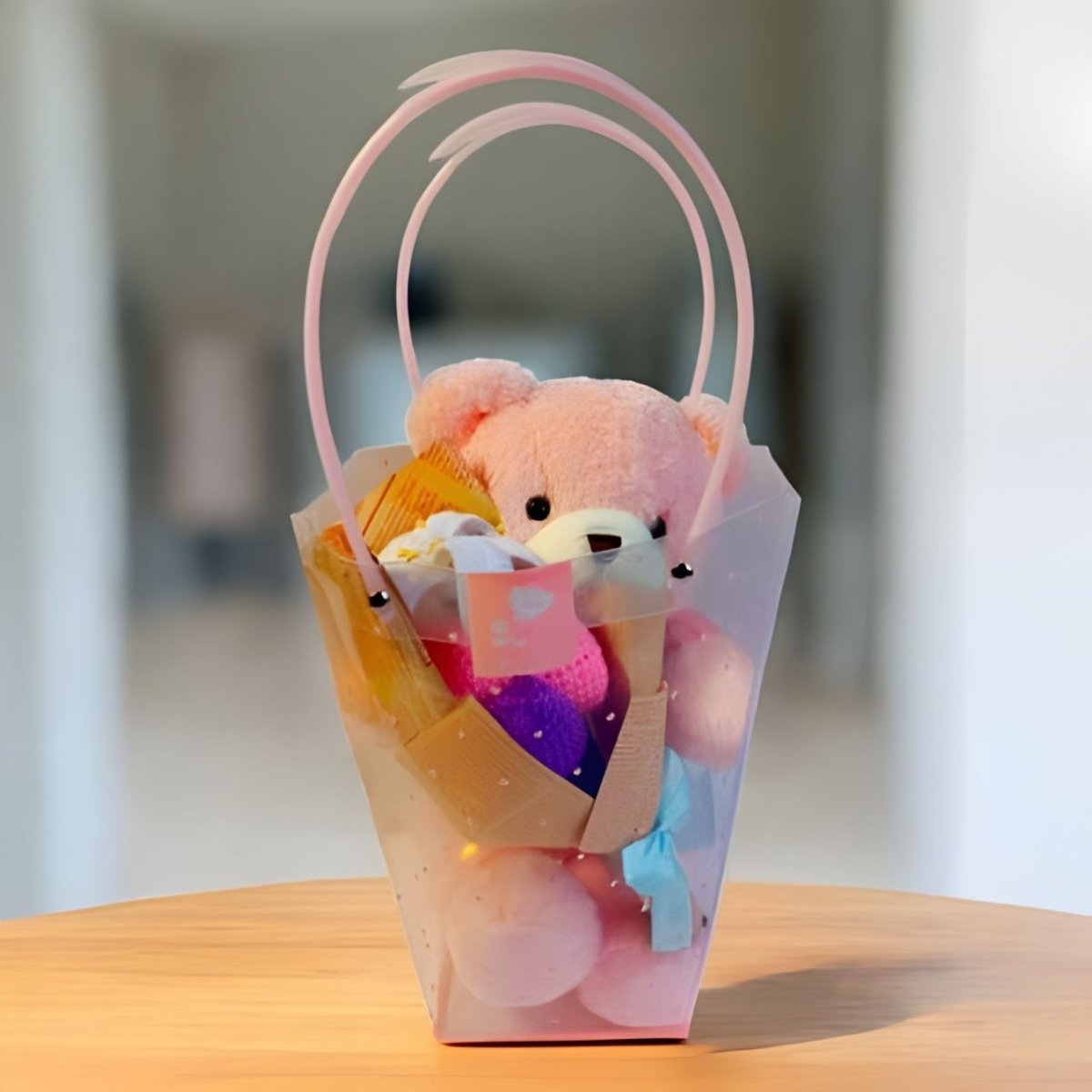 Fairy Lights, Pink Teddy & Crochet Flowers Surprise bag Hamper - Flowers to Nepal - FTN