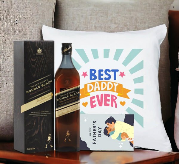 Father's Day Double Black Label Whisky 1000ml, Cushion & Card Set - Flowers to Nepal - FTN