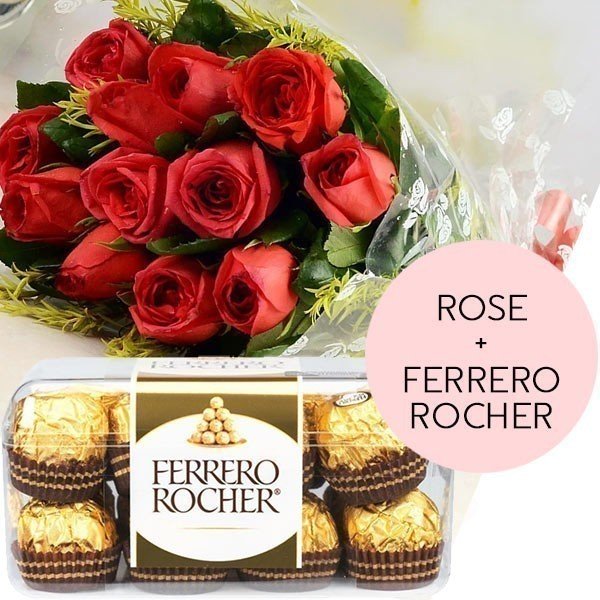 Ferrero Rocher and Dozen Red Roses - Flowers to Nepal - FTN