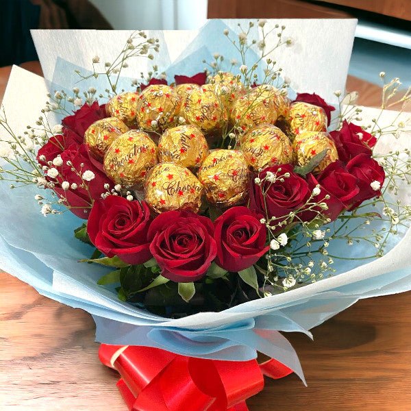 Ferrero Rocher With Impressive Roses Bouquet - Flowers to Nepal - FTN