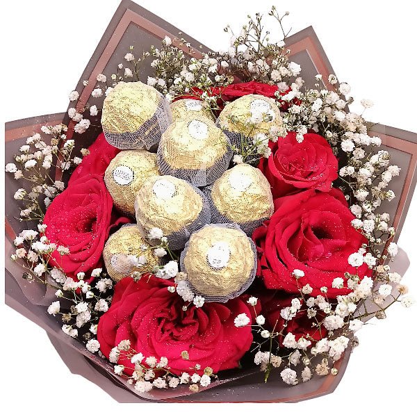 Ferrero Rocher With Roses Bouquet Gift - Flowers to Nepal - FTN