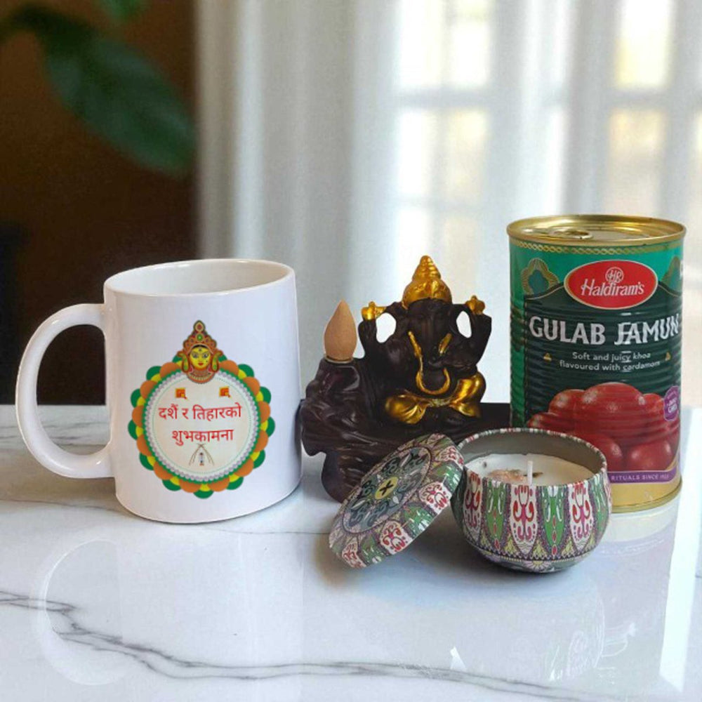 Festival Gift Set: Mug, Candle, Incense & Snacks - Flowers to Nepal - FTN