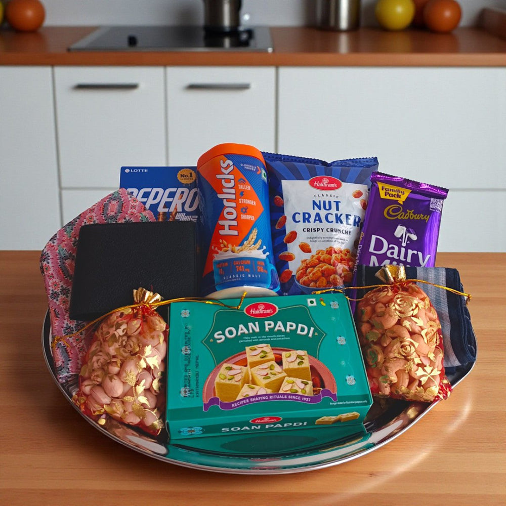 Festival Gift Tray with Snacks & Whisky For Brother - Flowers to Nepal - FTN