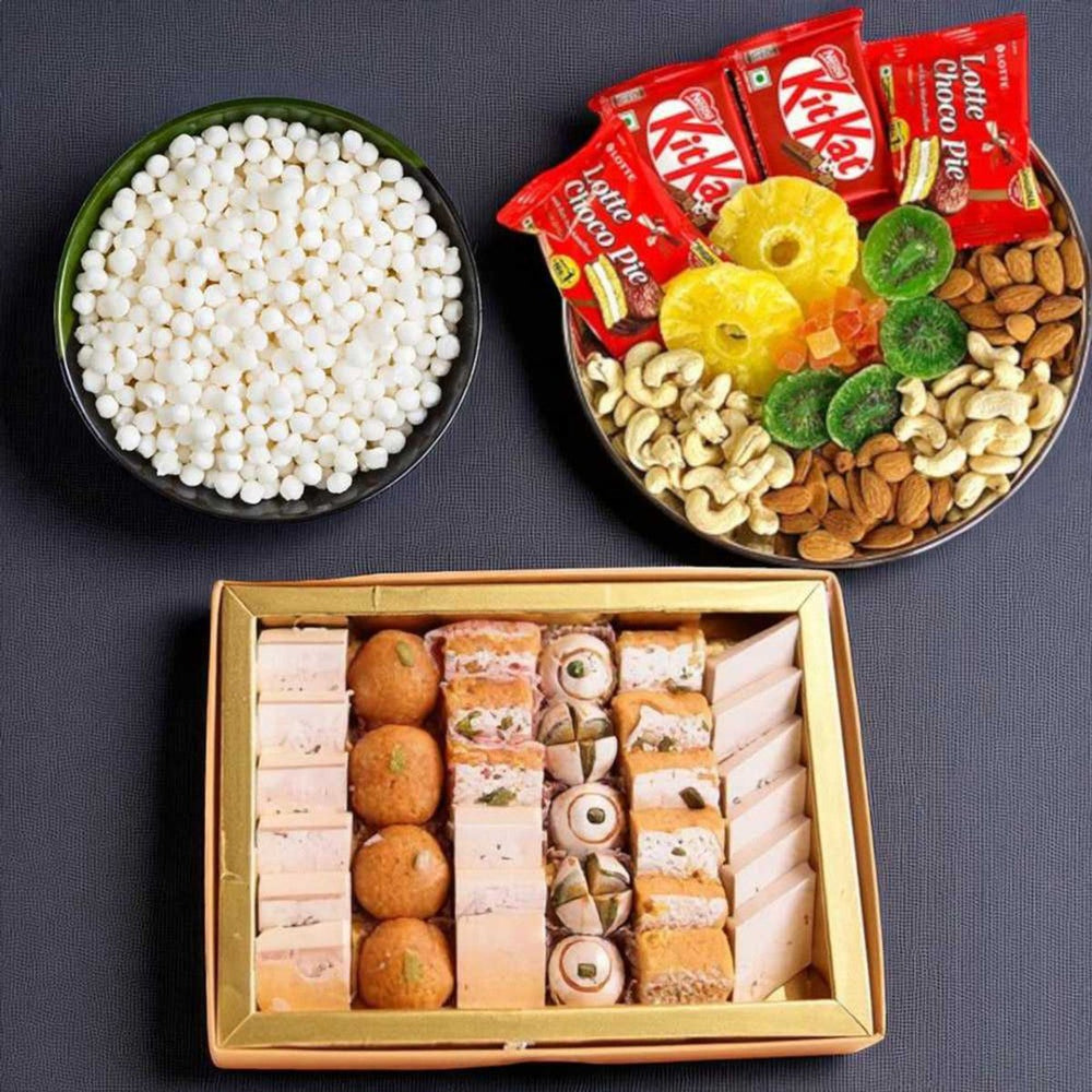 Festive Delight Gift with Sabudana, Mix Mithai & Dry Nuts Combo - Flowers to Nepal - FTN