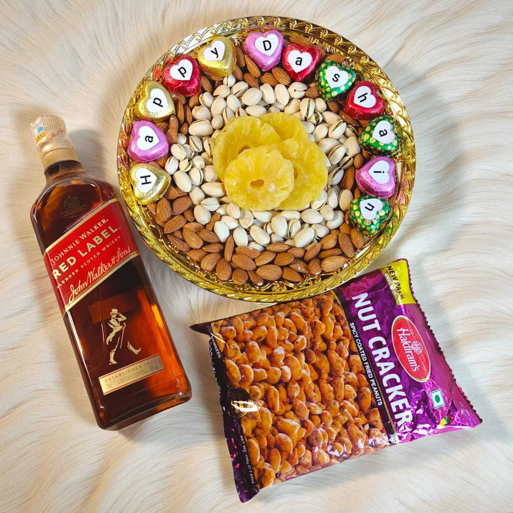 Festive Gift Set: Red Label 750ml with Dry Nuts & Nut Cracker - Flowers to Nepal - FTN