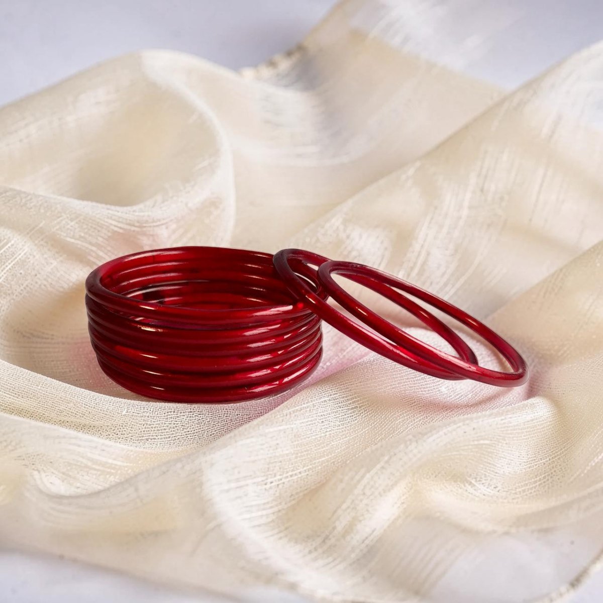 Festive Red Shimmer Bangles (Set of 8) - Flowers to Nepal - FTN