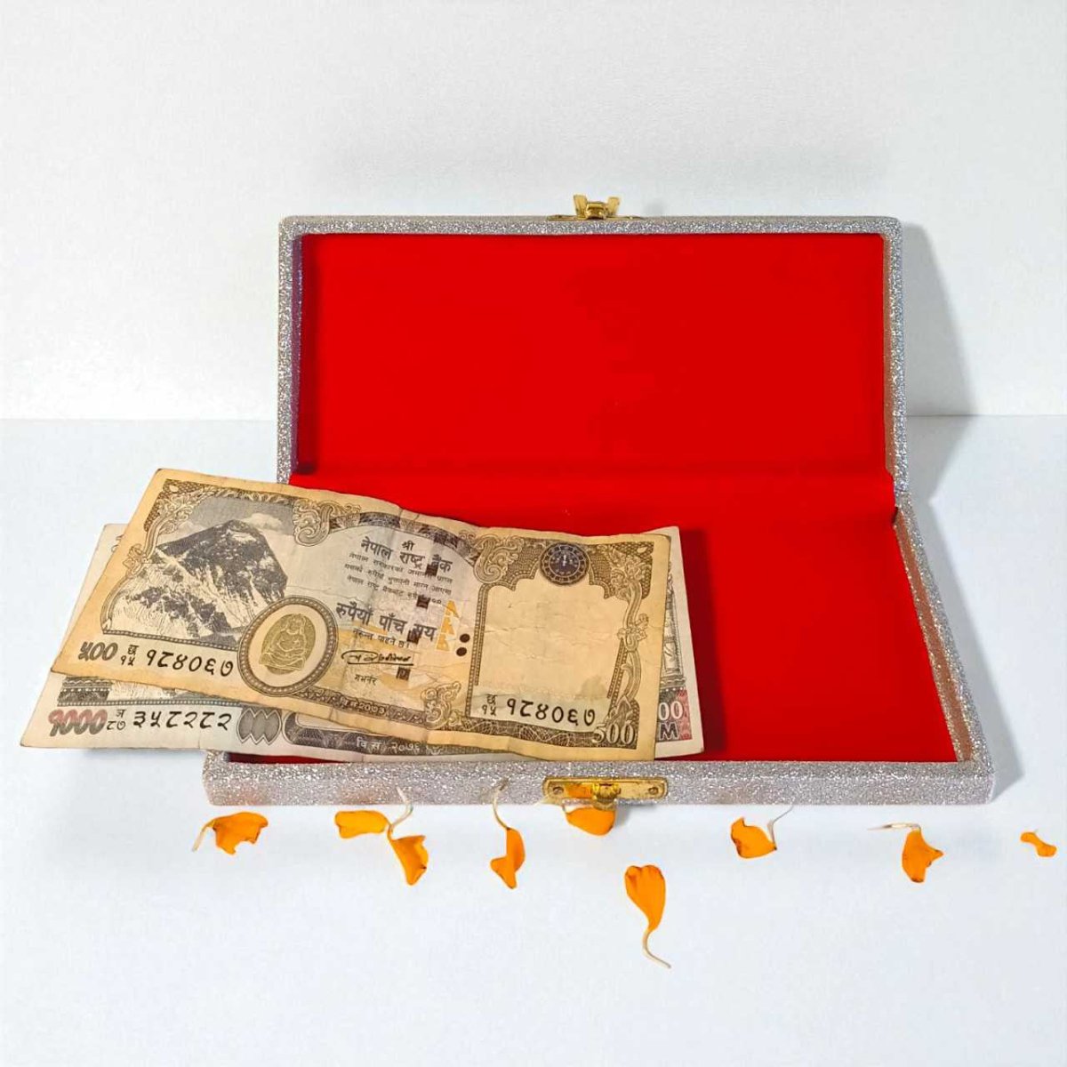 
                  
                    Festive Silver Sagun Box with Rs. 1,500 Cash - Flowers to Nepal - FTN
                  
                