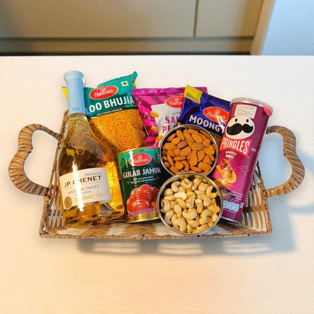 Festive Snacks & Wine Basket - Flowers to Nepal - FTN