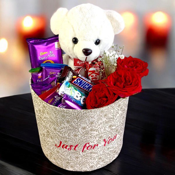 Flavourful Chocolate Box With Teddy - Flowers to Nepal - FTN