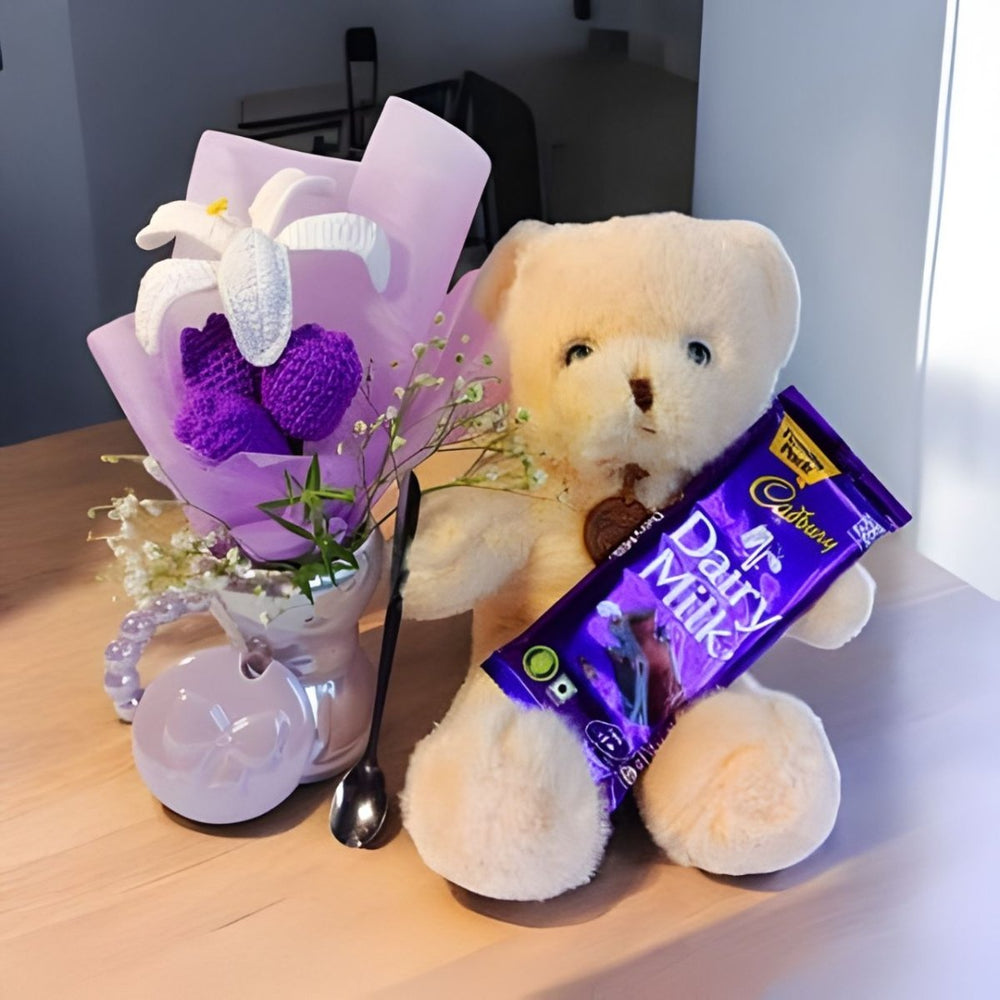 Floral Delight Bouquet with Teddy & Treats - Flowers to Nepal - FTN