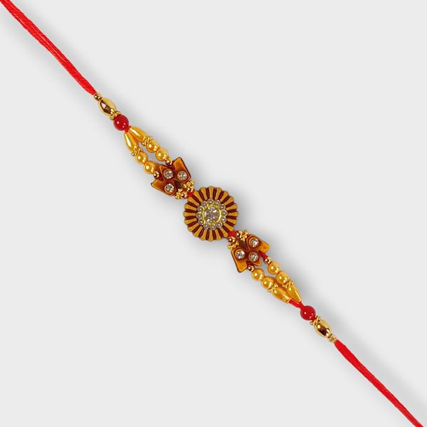 Floral Rakhi with Stone & Golden Pearl Work - Flowers to Nepal - FTN