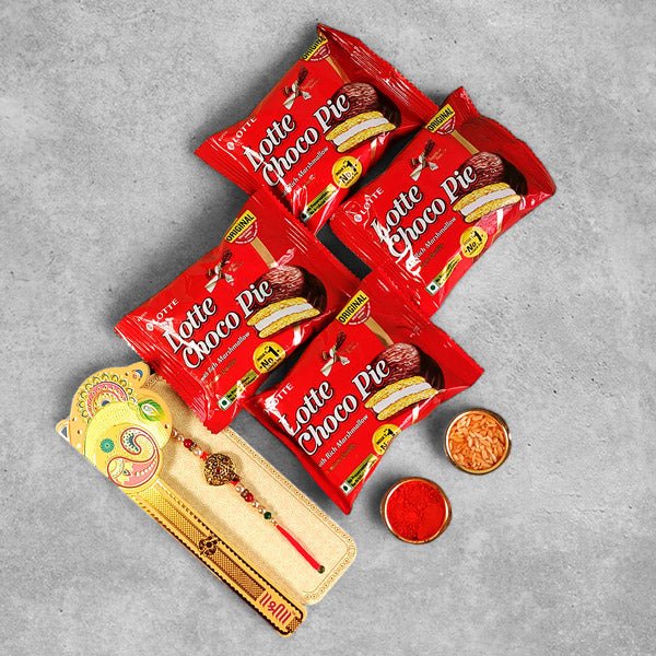 Floral Stone Rakhi & Choco Pie Gift Combo - Flowers to Nepal - FTN