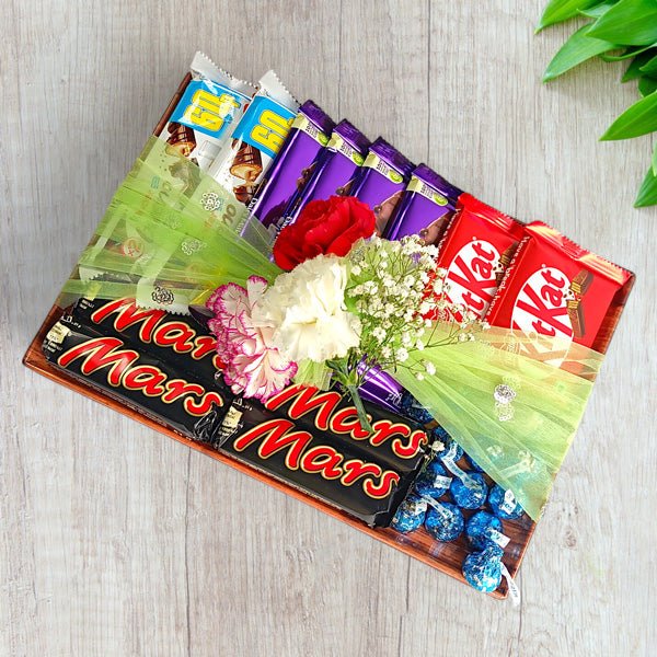 Flowers and Chocolate Combo On Tray - Flowers to Nepal - FTN