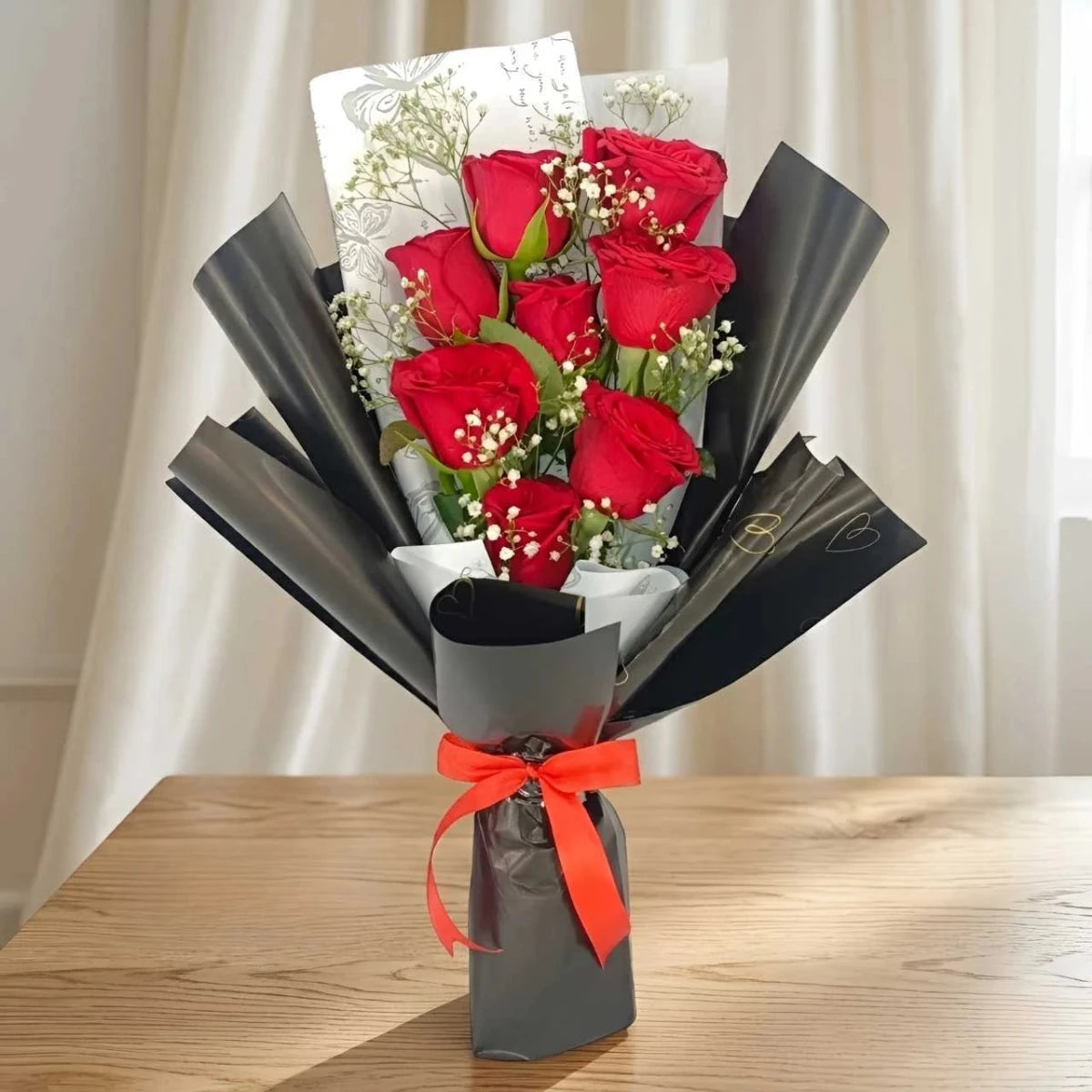 Fresh 8 Red Roses Gift Bouquet - Flowers to Nepal - FTN