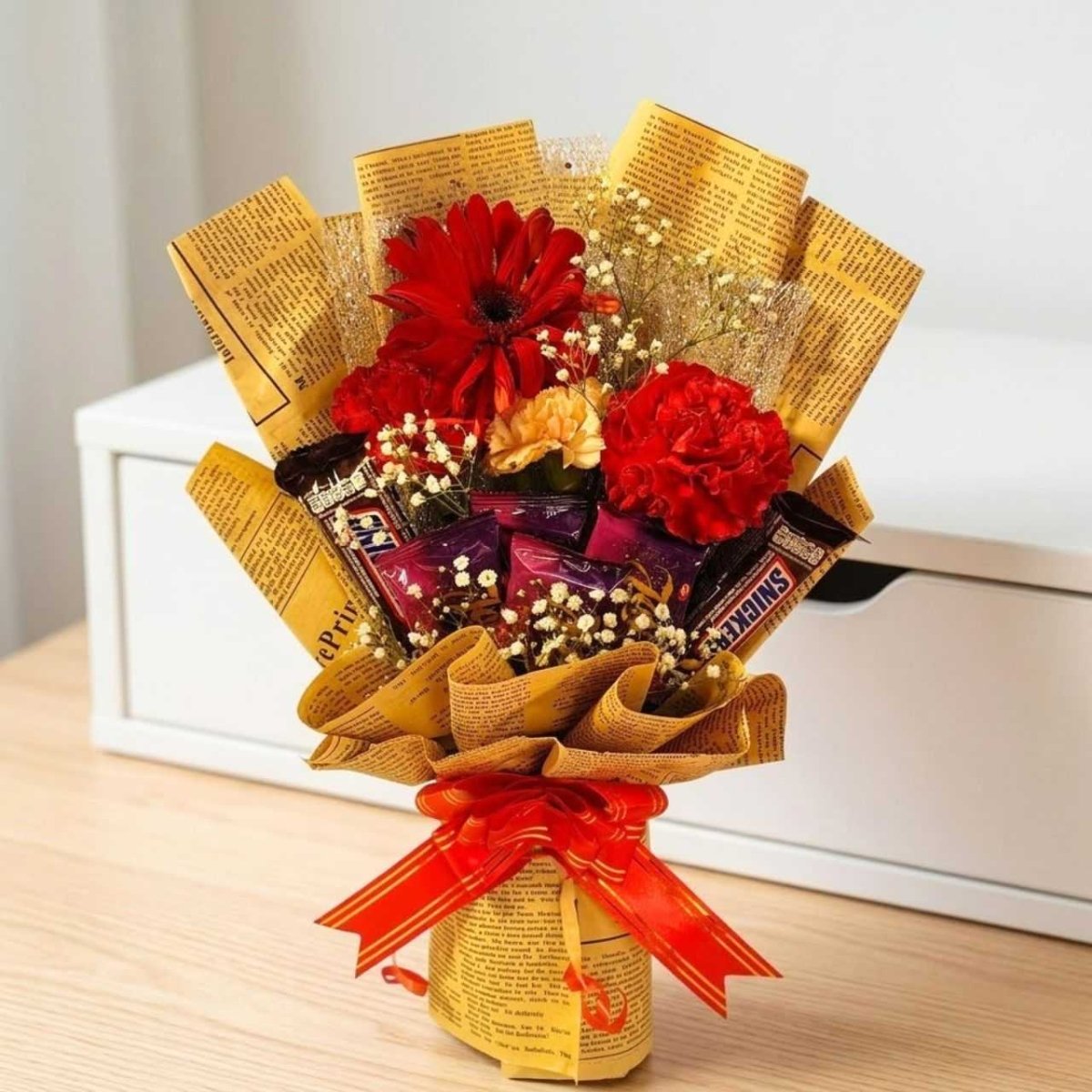 Fresh Flowers & Sweet Treat Bouquet - Flowers to Nepal - FTN