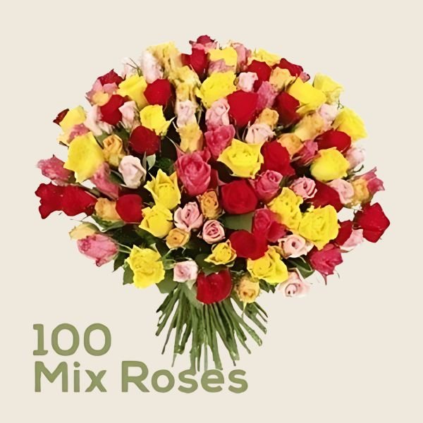 Fresh Long Stem 100 Mix Roses - Flowers to Nepal - FTN