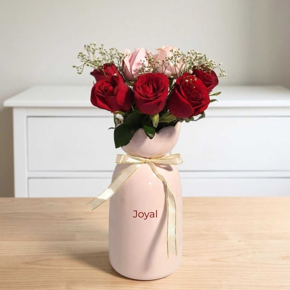 Fresh Rose Arrangement in Personalized Baby Pink Vase - Flowers to Nepal - FTN