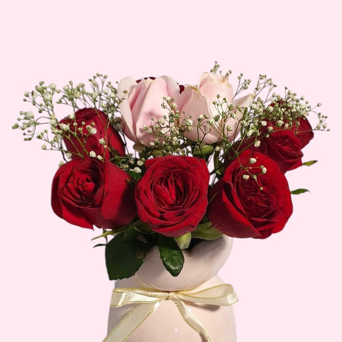 Fresh Rose Arrangement in Personalized Baby Pink Vase - Flowers to Nepal - FTN