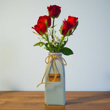 Fresh Roses with Decorative Vase Gift - Flowers to Nepal - FTN