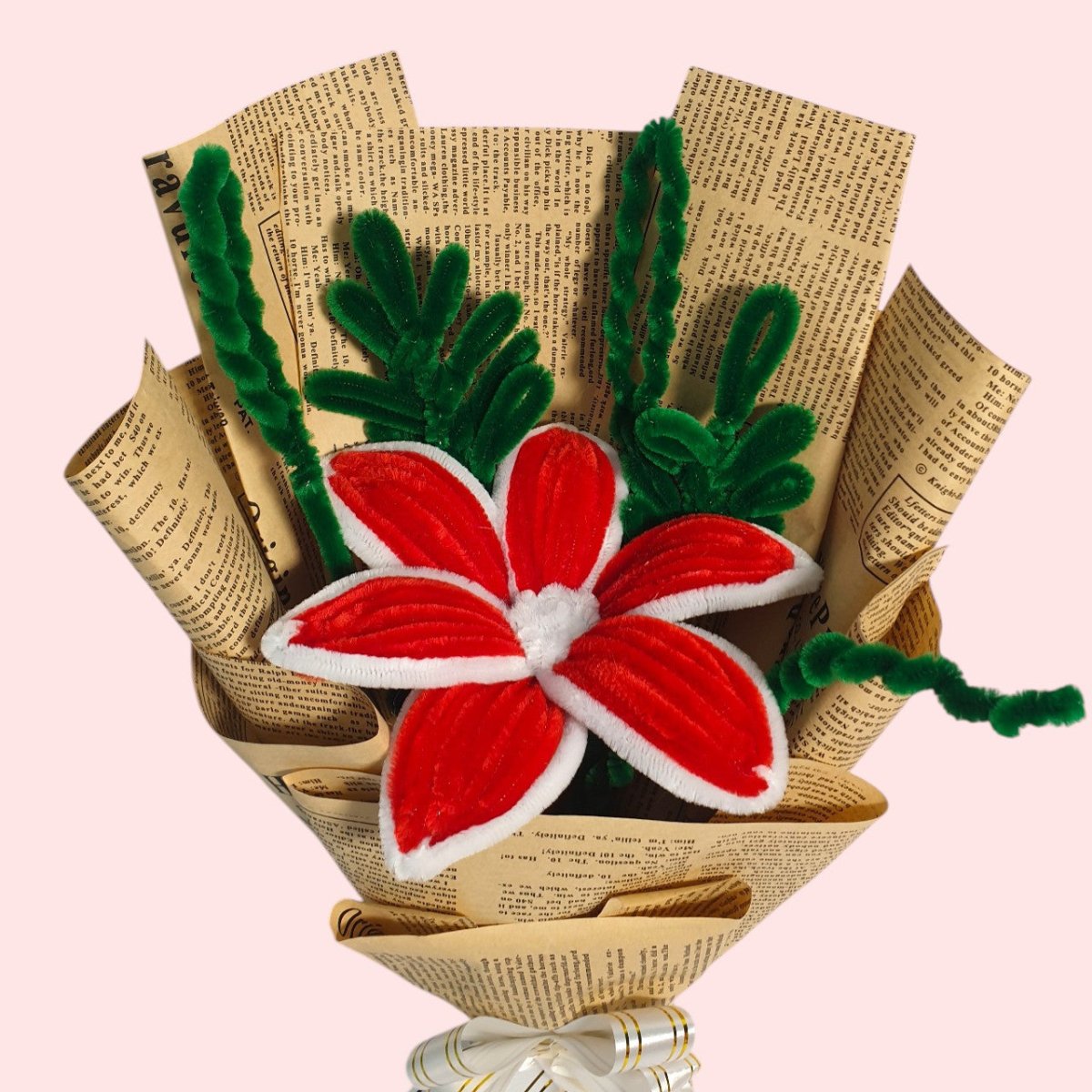 Fuzzy Red & White Lily Bouquet - Flowers to Nepal - FTN