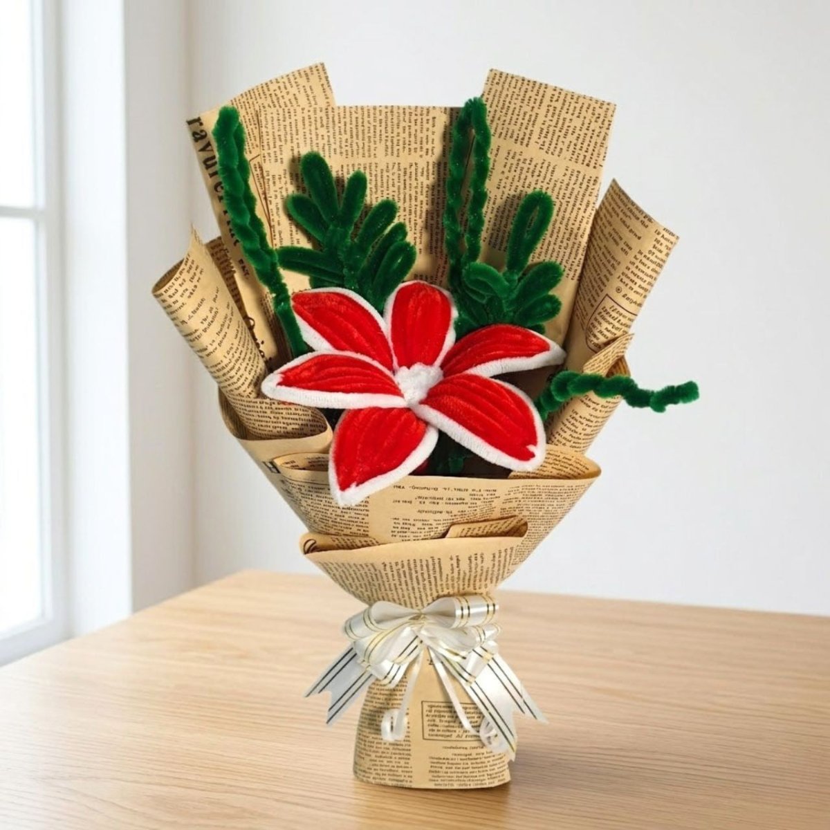 Fuzzy Red & White Lily Bouquet - Flowers to Nepal - FTN