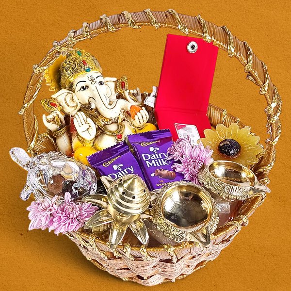 Ganesh Ji Statue with Silver Gifts & Sweets Puja Set - Flowers to Nepal - FTN