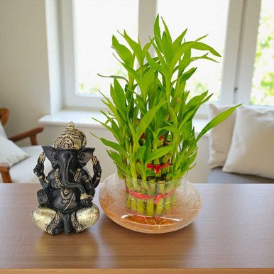 Ganesh Statue & Bamboo Plant Vase - Flowers to Nepal - FTN
