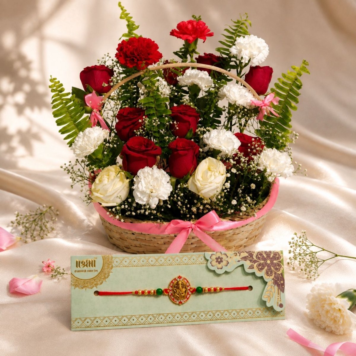 Ganpati Rakhi & Rose Harmony Gift Set - Flowers to Nepal - FTN