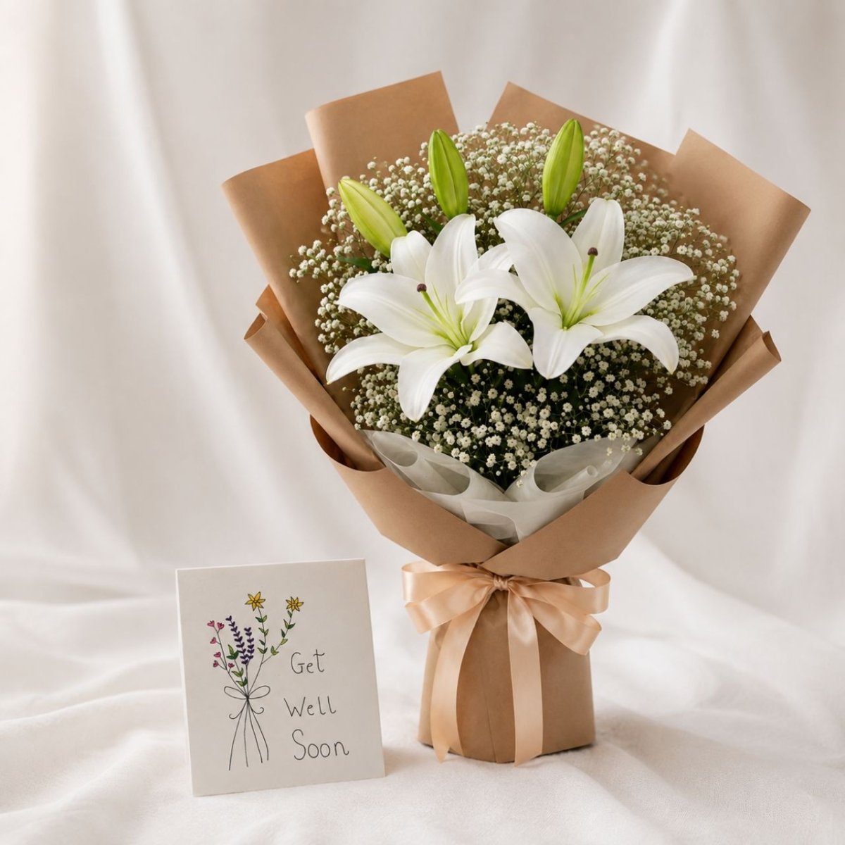 Get Well Soon White Lily Bouquet - Flowers to Nepal - FTN
